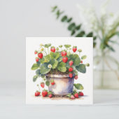 Wasserfarbtopf mit Erdbeeren-Pflanze Karte (Stehend Vorderseite)