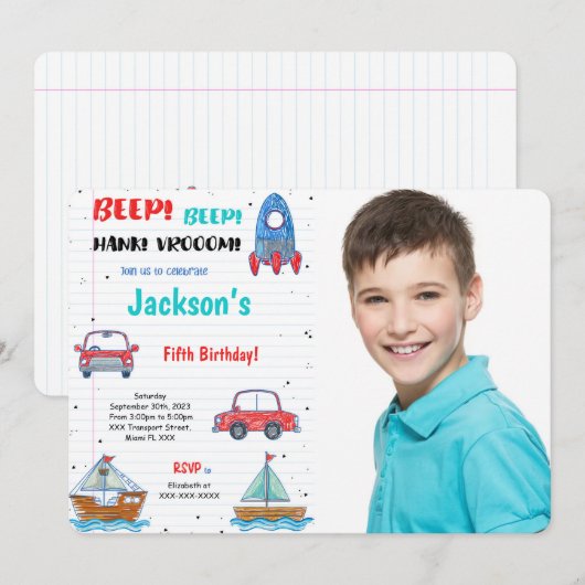 Wasserfarbtransport Geburtstags-Foto Einladung (Vorne/Hinten)