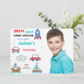 Wasserfarbtransport Geburtstags-Foto Einladung (Stehend Vorderseite)