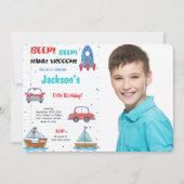 Wasserfarbtransport Geburtstags-Foto Einladung (Vorderseite)