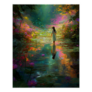 Wasserfee mit sanften Pastellfarben und Seerosen Poster