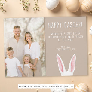 Wasserfell-Hasenohren-Familienfoto Beige Ostern Karte