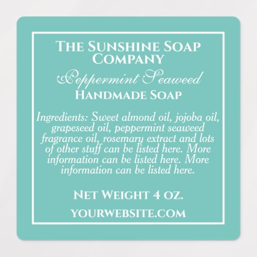 Wasserfeste aquamarin- und weiße Seifenzutaten Etiketten (Design 3)