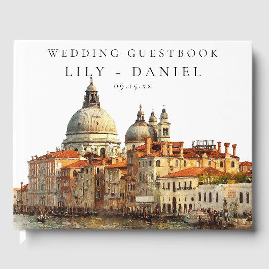 Wasserfeste Hochzeit in Venedig Aquarell Gästebuch (Vorderseite)