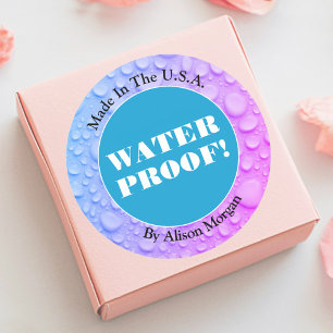 Wasserfester weißer Text, 3 Textzeilen, Foto Runder Aufkleber