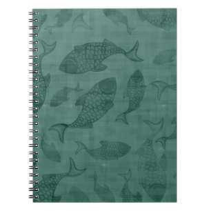 Wasserfisch-Schablonen-Kunst Teal-Bokeh-Muster Notizblock