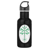 Wasserflasche in Schwarz mit einer grünen Klappe (Vorderseite)