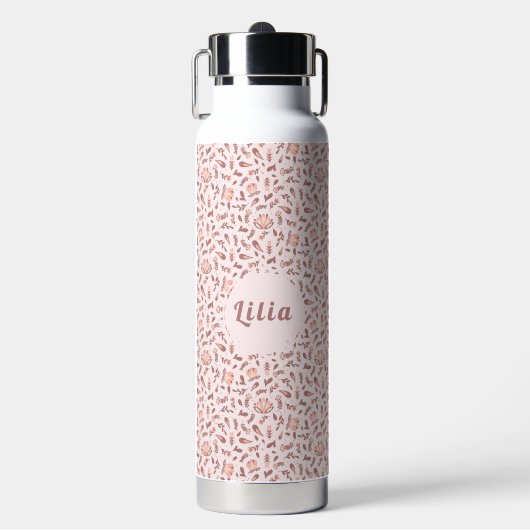 Wasserflasche mit anpassbarem Design, rosa Blumenm Trinkflasche (Vorderseite)