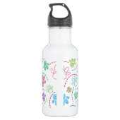 Wasserflasche mit buntem Tatzendruckmuster (Rückseite)