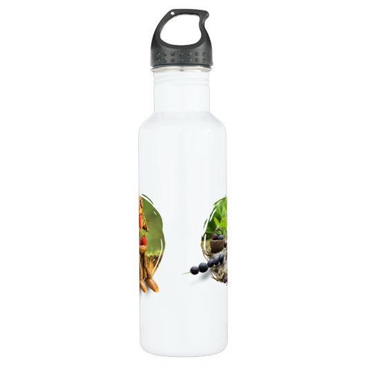 Wasserflasche mit Eichelf im Wald Edelstahlflasche (Vorderseite)