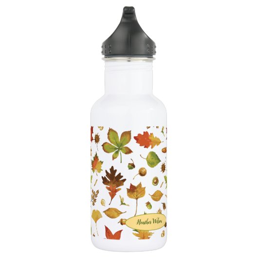 Wasserflasche mit Herbstlaub und Namen (Rechts)