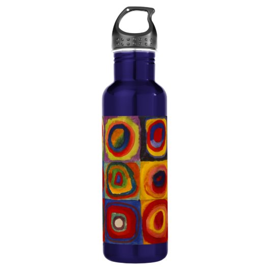 Wasserflasche mit Kandinsky-Quadraten und Kreisläu Edelstahlflasche (Vorderseite)