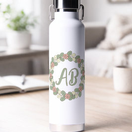 Wasserflasche mit Kranz aus rosa Rosen und Monogra Trinkflasche