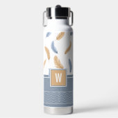 Wasserflasche mit Monogramm- und Feder-Muster Trinkflasche (Vorderseite)