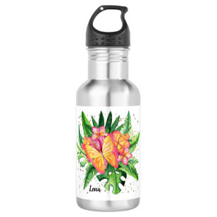 Wasserflasche mit oralen Blume und Schmetterling