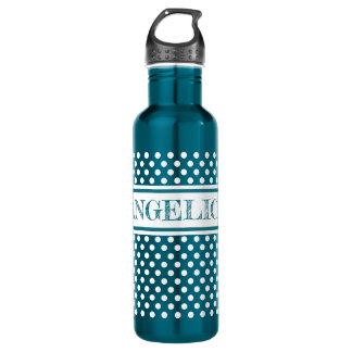 Wasserflasche mit Polka-Punkten und Namensschild Edelstahlflasche