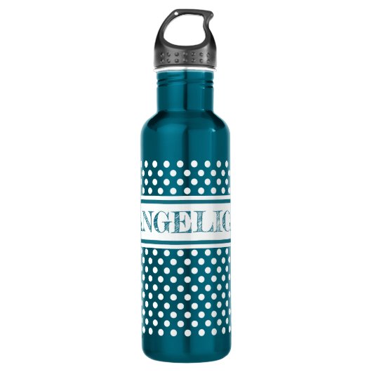 Wasserflasche mit Polka-Punkten und Namensschild Edelstahlflasche (Vorderseite)