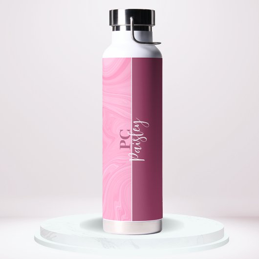 Wasserflasche - Monogramm rosa Marmor Zwei Tone Trinkflasche