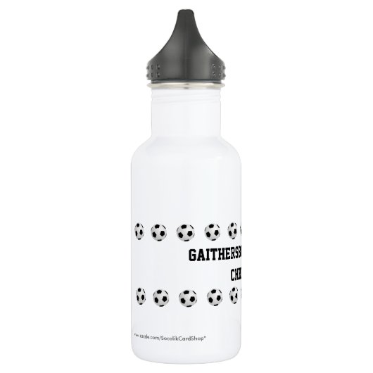 Wasserflasche, Personalisiert, Fußball schwarz auf Edelstahlflasche (Links)