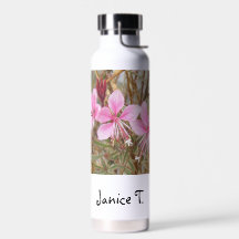 Wasserflasche - rosa Blume mit Name