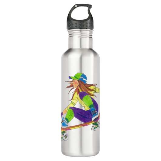 Wasserflasche Skateboard Girl Edelstahlflasche (Vorderseite)