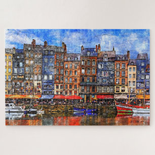 Wasserfront des Hafens von Honfleur in Normandie,  Puzzle