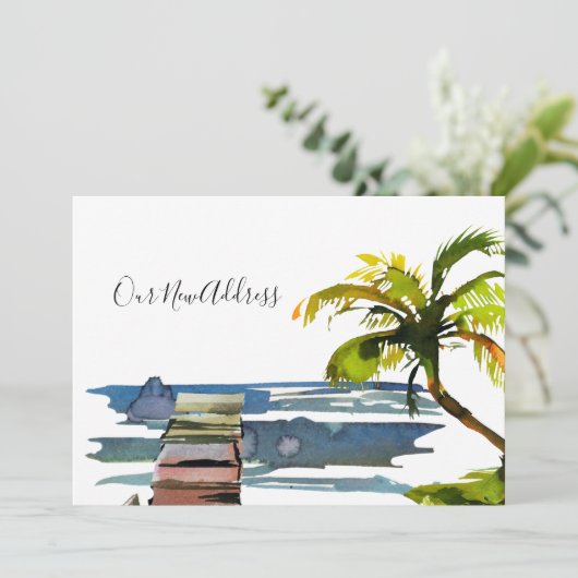 Wasserfront Dock Palm Tree Neue Adresse Ankündigung (Stehend Vorderseite)