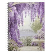 Wasserfront mit blühenden Lilacs Notizblock (Vorderseite)