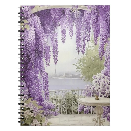 Wasserfront mit blühenden Lilacs Notizblock (Vorderseite)