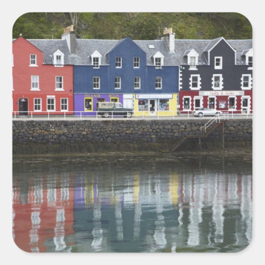Wasserfront, Tobermory, Insel Mull, Schottland, Quadratischer Aufkleber (Vorderseite)