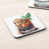 WASSERGLAS AUS RUM UND KOKS GETRÄNKEUNTERSETZER (Linke Seite)