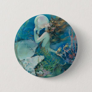 Wasserjungfer mit Perle im Vintage-Stil Button