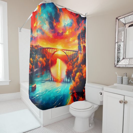 "Wasserkochende Ruhe - Comal River Sunset Art" Duschvorhang (Beispiel)