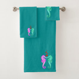 Wasserkocher/Rosa/Küssen von Seepferden/Herzen Badhandtuch Set