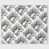 Wasserkocher, Schwarz-Weiß-Kunst, Frühlingskunst, Geschenkpapier (Flach)