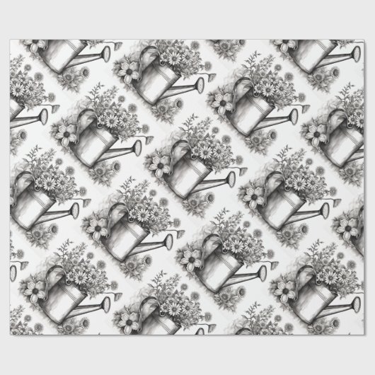 Wasserkocher, Schwarz-Weiß-Kunst, Frühlingskunst, Geschenkpapier (Flach)