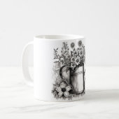 Wasserkocher, Schwarz-Weiß-Kunst, Frühlingskunst, Kaffeetasse (Vorderseite Links)