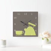 Wasserkocher und Tee-Cup Quadratische Wanduhr (Zuhause)