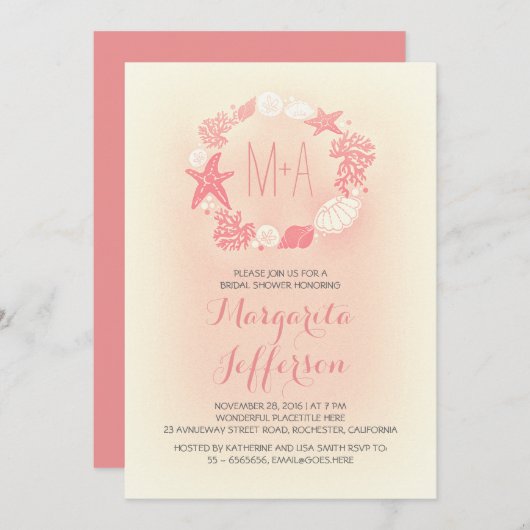 Wasserkranz-Brautdusche Einladung (Vorne/Hinten)