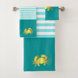 Wasserkrebse aus Wasser/Gold mit Streifen Badhandtuch Set