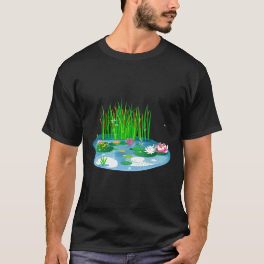 Wasserläuferteich mit Frosch auf Lilienkäfern D T-Shirt (Vorderseite)