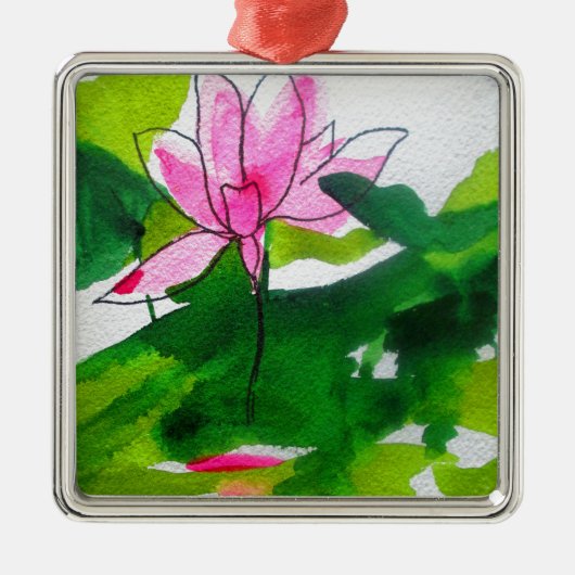 Wasserlilie abstrakte Aquarell Blume Silbernes Ornament (Vorne)