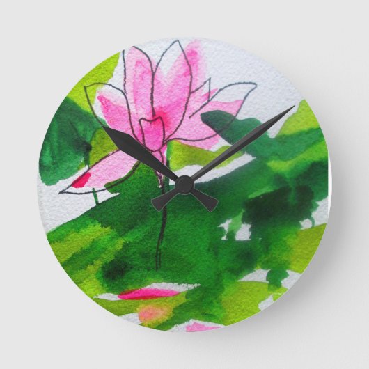 Wasserlilie abstrakte Aquarellkunst Blume Runde Wanduhr (Vorderseite)