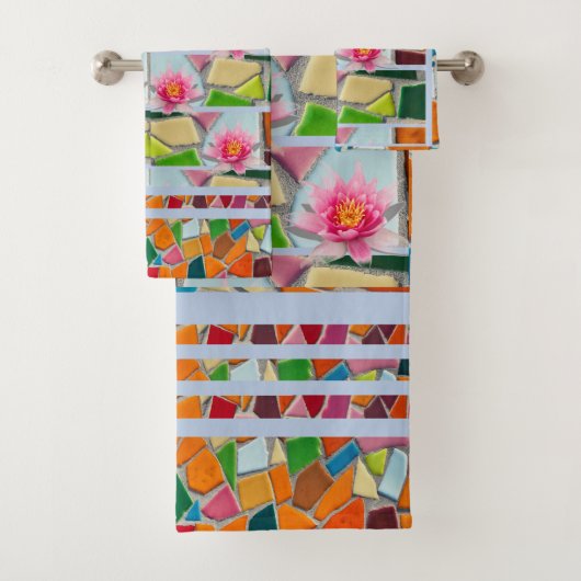 Wasserlilie Light Blue Gray Mosaic Muster Badhandtuch Set (Insitu)