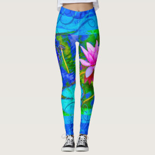 Wasserlilie-Lotos-Blüten-blauer YogaBliss Leggings