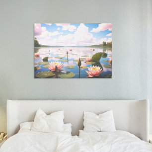 Wasserlilie mit rosa Wolken, die auf dem See refle Poster