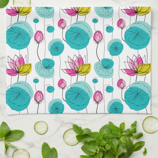 Wasserlilie Pads Blume kühl leuchtende Farbtöne Geschirrtuch (Gefaltet)