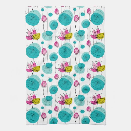 Wasserlilie Pads Blume kühl leuchtende Farbtöne Geschirrtuch (Vertikal)