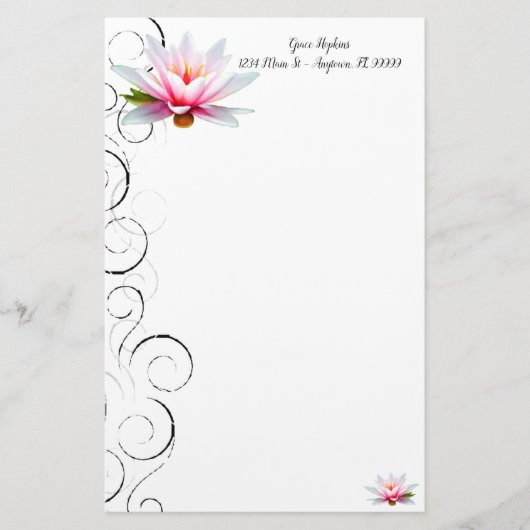 Wasserlilie Personalisiert Stationery Briefpapier (Vorderseite)