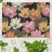 Wasserlilie Rosa Gelb auf schwarz Geschirrtuch (Gefaltet)